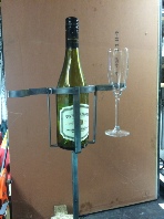 Garden wine bottle and glass holder groung stake